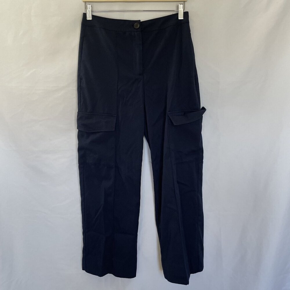 Zara blue cargo pants trousers pockets high waist women's size 6 casual comfort